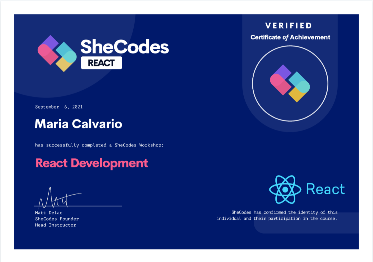 SheCodes React Certificate